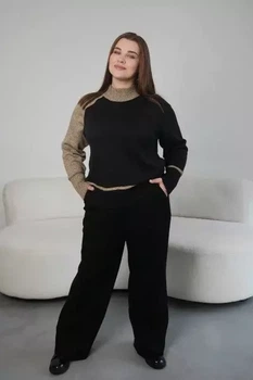 Жіночий в’язаний джемпер двоколірний вільного силуету NITA MKLN2101 - 48, Чорний