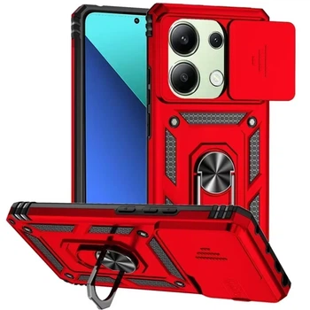 Ультратонкий противоударный чехол Camshield для Xiaomi Poco M6 Pro 4G с кольцом-держателем Красный