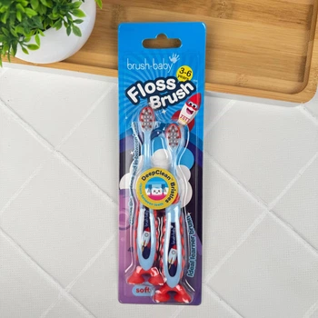 Зубна щітка Brush-Baby FlossBrush від 3 до 6 років на присосці (ракета), 2 шт