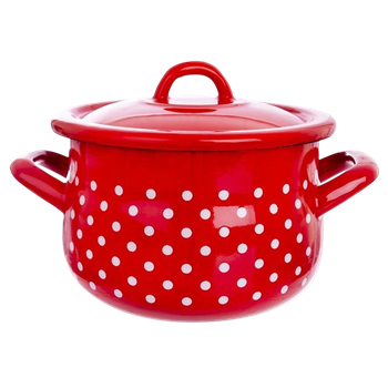 Каструля емальована Orion Tecka в горошок з кришкою Червона 2.3 л (8592381160371)