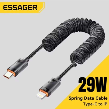 Кабель пружинный телескопический Essager PD29W 3A Type-C to Lightning для iPhone Apple Fast Charging Data Cable Apple ( длина 120 cм )