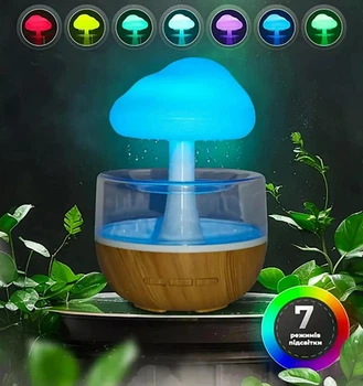 Увлажнитель воздуха в форме гриба с RGB-подсветкой и эффектом дождя Ночничек