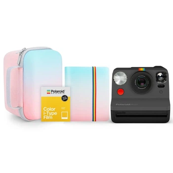 Набор камера моментальной печати Polaroid Now (Black), cумка-чехол, фотоальбом (розово-голубой), фотопленка 8 шт