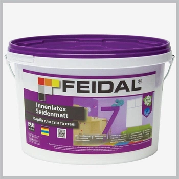 Краска интерьерная Feidal Innenlatex Seidenmatt 7 для стен и потолка шелковисто-матовая белая 2,5 л