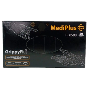 Перчатки нитриловые MEDIPLUS GrippyPlus BLACK неопудренные, размер XL, 50 шт