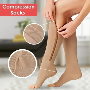 Гольфы для профилактики варикоза компрессионные эластичные Zip Sox, стягивающие для снятия усталости и отеков ног, с молнией,размери s m l xl