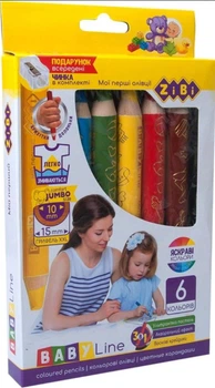 Карандаши цветные 6 цветов с точилкой Baby Line Mini Super Jumbo ZiBi