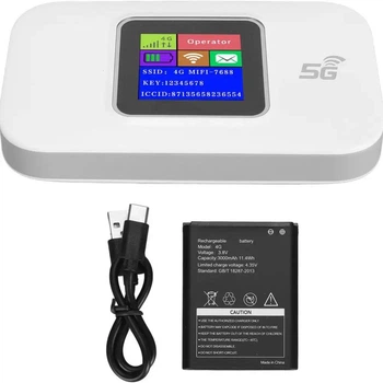 Кишеньковий WiFi роутер 4.5G 5G з SIM картою та акумулятором 3000 mAh мобільний модем з дисплеєм портативний маршрутизатор для подорожей дому офісу дачі підтримка до 10 пристроїв швидкісний бездротовий інтернет USB