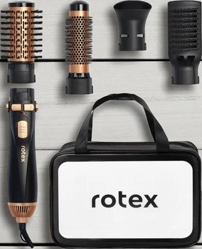 Фен-щетка Rotex RHC-T AirBrush стайлер с концентратором 1200 Вт с функцией ионизиции 4 насадки черно-золотой (O94)
