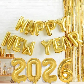 Новогодние Надувные Цифры 2026С Надписью Happy New Year Со Шторкой Рождество | Золото
