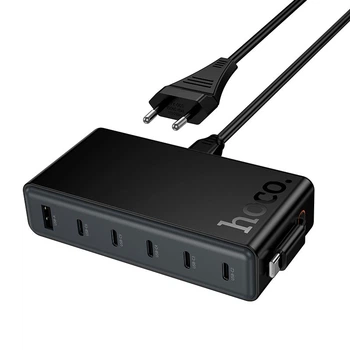 Адаптер мережевий HOCO Modern PD робочий стіл з telescopic cable C151A |1USB/6Type-C, 50W/3A, PD/QC|