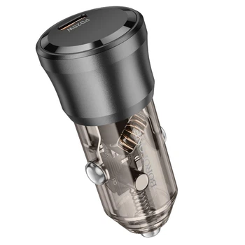 Адаптер автомобильный Borofone Clever single port car charger BZ24 |1Type-C, 20W/3A, PD/QC| Transparent Black
