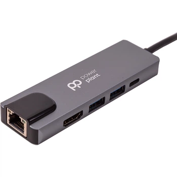 Перехідник PowerPlant USB 3.0 2 порта + 1 порт Type-C USB 3.1 + Gigabit Ethernet + HDMI (CA910557)
