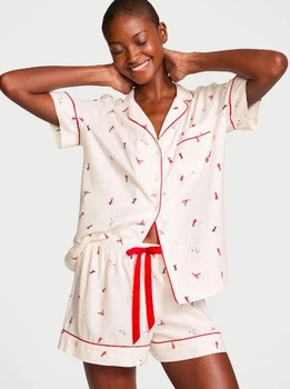 Піжама Victoria's Secret Skiers White Flannel Short Pyjama Set (сорочка + шорти) жіноча фланелева XS біла