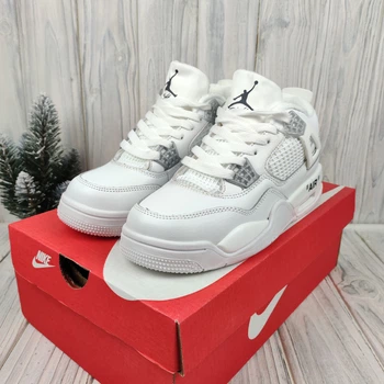 Кроссовки женские утепленные Air Jordan 4 Retro All White с мехом размер 36