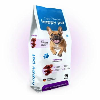 Гіпоалергенний сухий корм для собак середніх та малих порід Happy Pet з телятиною 15 кг