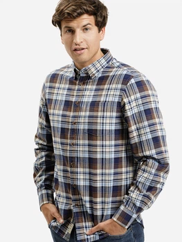 Koszula męska bawełniana w kratę Cross Jeans 35616-025 2XL Brązowa (8697319809534)