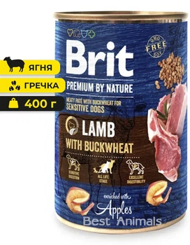 Вологий корм з ягням і гречкою Brit Premium Lamb with Buckwheat консерва для собак 400 г 1 шт (8595602561841)