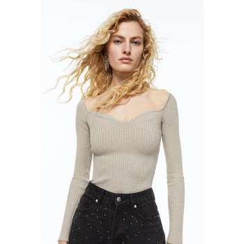 Топ H&M 271127284 L Бежевий/Сріблястий