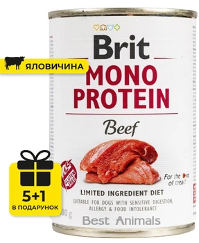 Вологий корм монопротеїн з яловичиною Brit Mono Protein Beef Бріт монопротеїн консерва для собак 400 г 5+1 шт (8595602555413)