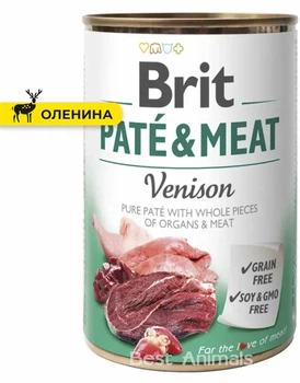 Вологий корм з олениною Brit Pate & Meat Venison консерва для собак 400 г 1 шт (8595602530403)