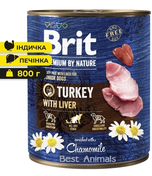 Вологий корм з індичкою та печінкою Brit Premium Turkey with Liver консерва для собак 800 г 1 шт (8595602561810)