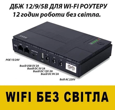 Безперебійник (UPS ) для WI-Fi роутера 12000 mAh 36W підтримує 5/9/12V до 12 годин автономної роботи