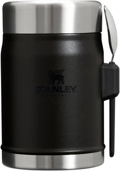 Термос Stanley 400мл с ложкой с двойным стенкам пищевой для еды, супа из нержавеющей стали чёрный, матовый, 79-1095_black