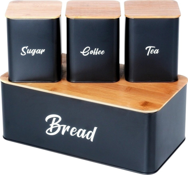 Zestaw Vilde Chlebak metalowy Czarny + Pojemniki kuchenne 4 elementy (5904316472948)