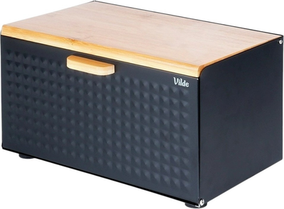 Chlebak Vilde metalowy drewniany z podwójną pokrywą Czarny (5904316472863)