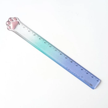 Пластикова прозора лінійка 15 см з лапкою котика зелений градієнт