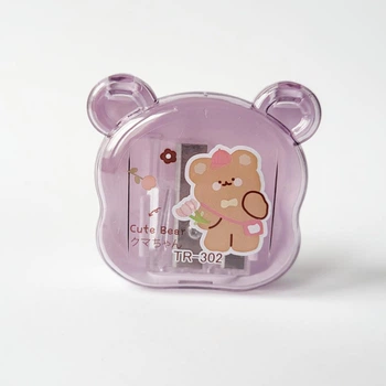 Стругачка для олівців у формі ведмедика Bear, фіолетова, з контейнером для стружки, для дитячих та канцелярських олівців