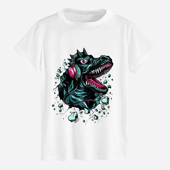 Футболка хлопковая длинная мужская Likey Godzilla in headphones M150-1722 XS Белая (2000000079486)