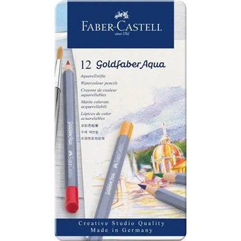 Олівці акварельні кольорові Faber-Castell Goldfaber 12 кольорів, металева коробка