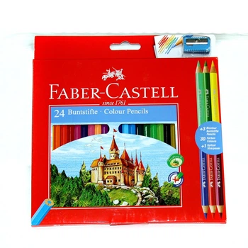 Олівці кольорові Faber-Castell 24 кольори + 3 штуки двоколірні "Замок"+ точилка, картона упаковка