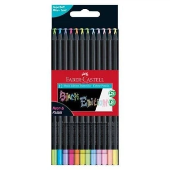Олівці кольорові Faber-Castell 12 кольорів, чорне дерево, тригранні, Neon+Pastel, картон