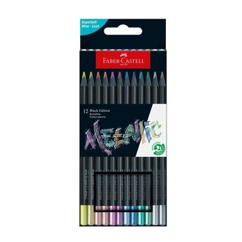 Олівці кольорові Faber-Castell 12 кольорів, чорне дерево, тригранні, металлік, картон