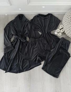 Комплект жіночий четвірка халат футболка шорти штани Evelyn Collection L-XL графіт
