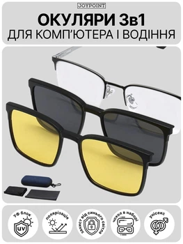Очки для компьютера и водителей 3в1: защитные компьютерные линзы с фильтром синего света (anti-blue light) + солнцезащитные водительские антибликовые поляризационные + желтые антифара для ночного вождения универсальные мужские женские