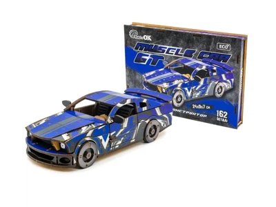 Дерев'яний 3D конструктор Muscle car GT, Puzzleоk (Puz-00642), 162 деталей (синя)