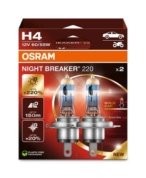 Лампа H4 OSRAM NIGHT BREAKER +220% 60/55W 12V P43t 64193NB220-2HB (2 шт.)