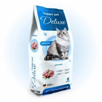Сухой корм для стерилизованных котов Happy Pet Deluxe с кроликом 6 кг