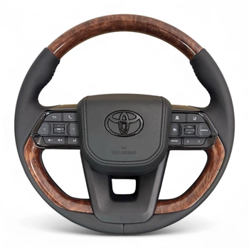 Кермо для Toyota Land Cruiser 200, Prado 150. Без підігріву. Червоно-коричневі вставки під дерево. В стилі LC300. Логотип - чорний глянець