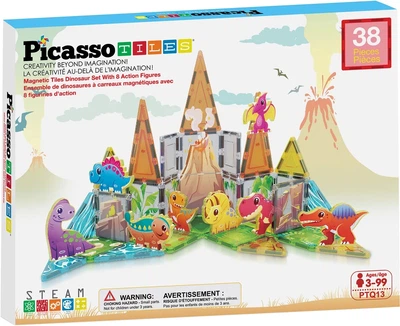 Конструктор магнитный Picasso Tiles Dinosaur Set с 8 фигурками динозавров 38 деталей (817338028848)