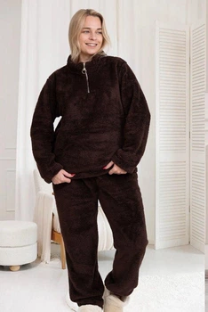 Пижама (кофта + штаны) женская теплая Bonita махра Велсофт однотонная 56 Шоколад (108Ш56)