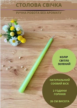 Свічки столові свічки ручної роботи витончені свічки з натурального воску екологічні стандартної висоти колір світло зелений