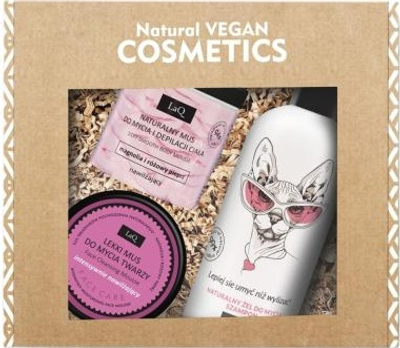 Zestaw kosmetyków pielęgnacyjnych LaQ Natural Vegan Cosmetics Szampon i żel do mycia Music Kotka 300 ml + Mus do twarzy Magnolia 40 g + Mus do mycia i depilacji Magnolia 100 g (5905778573822)