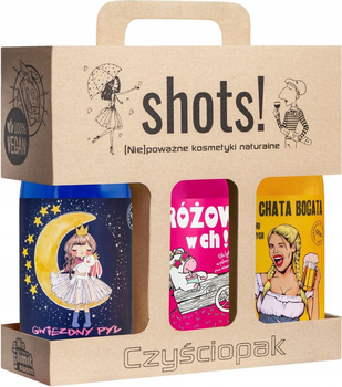 Zestaw kosmetyków pielęgnacyjnych LaQ Shots! Żel pod prysznic Czysciopak Gwiezdny Pył 500 ml + Żel pod prysznic Czym Chata Bogata 500 ml + Żel pod prysznic Różowy w Ch! 500 ml (5902730839606)