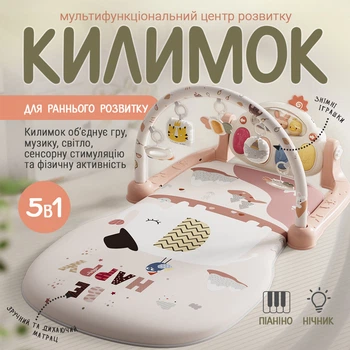 Развивающий коврик Piano Playmat 5в1 – игровой коврик с пианино, Bluetooth и пультом управления, розовый