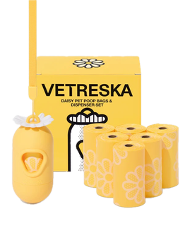 Набір біорозкладних пакетів 7 рулонів Vetreska-Daisy з ароматом ромашки + диспенсер